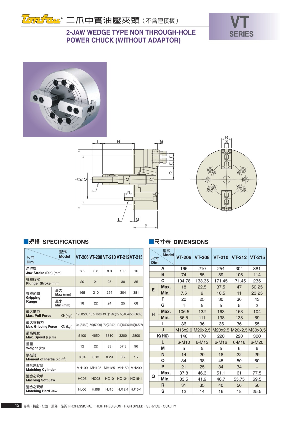 通福二爪中實(shí)液壓卡盤參數(shù)表